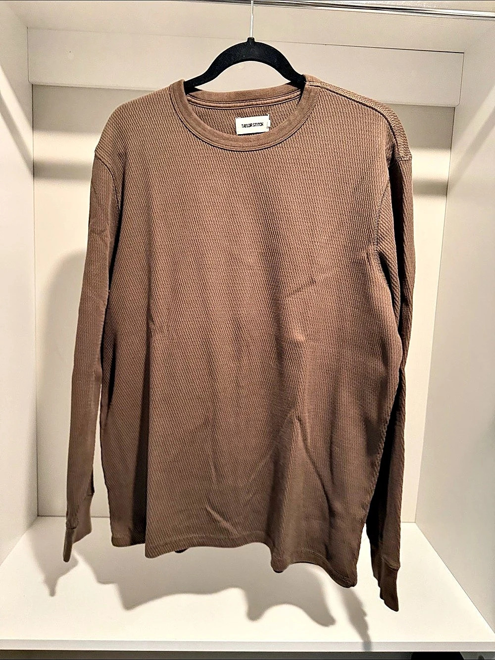 Taylor Stitch The Organic Cotton Waffle Crew Brown Knit Crewneck Sweater